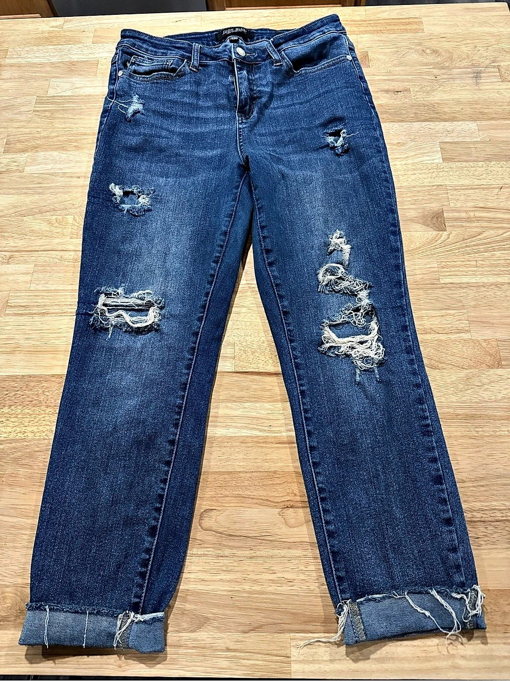 Judy Blue Relaxed Fit Distressed Straight Leg Jeans Blue Waist 11/30